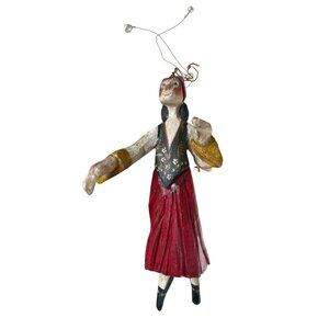 Vintage House Of Hatten Hand-Painted Wooden Figurine Red Black Yellow 1989 Folk